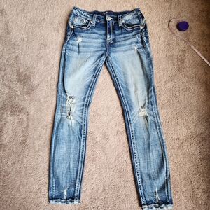 Miss Me Light Blue Distressed Curvy Ankle Skinny Jeans